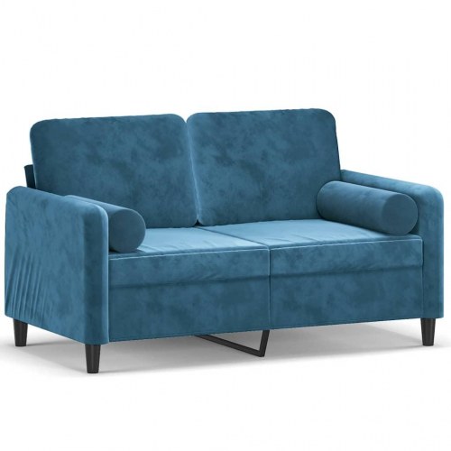 2-personers sofa i velour med pyntepuder - blå, sædebredde 120 cm