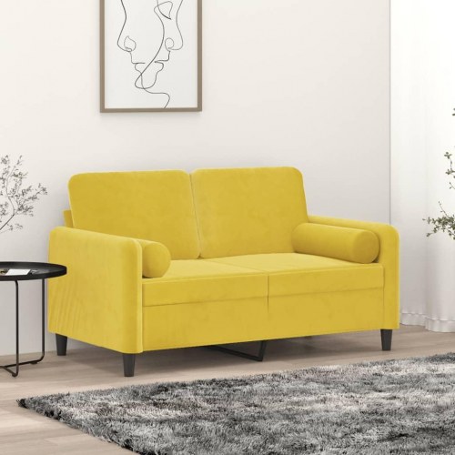 2-personers sofa i velour med pyntepuder - gul, sædebredde 120 cm