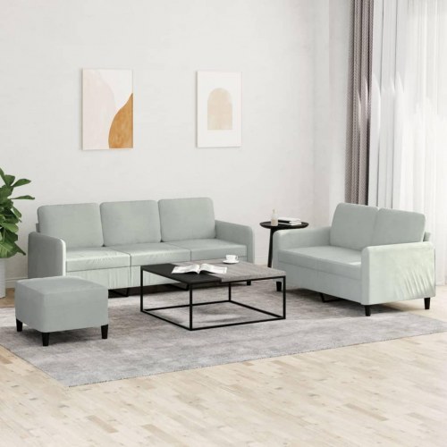 Sofasæt i velour - 3 dele, lysegrå