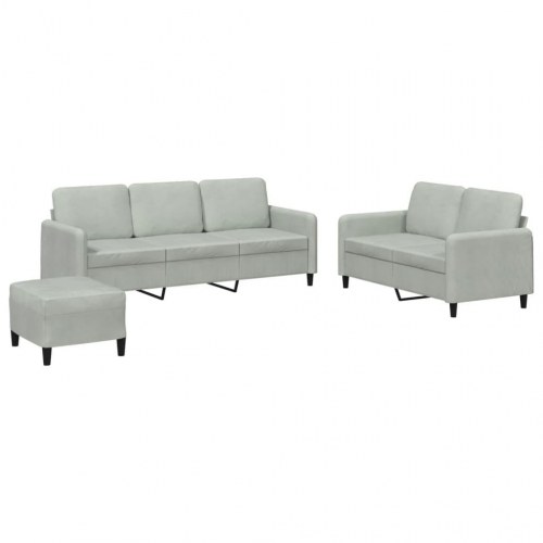 Sofasæt i velour - 3 dele, lysegrå