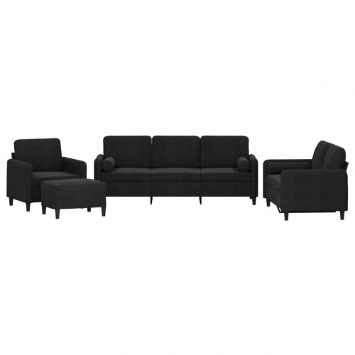 Sofasæt i velour - 4 dele med puder, sort