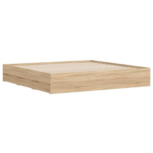Sengeramme med skuffer 200x200 cm - konstrueret træ i sonoma-eg