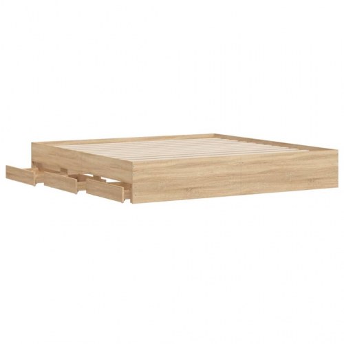 Sengeramme med skuffer 200x200 cm - konstrueret træ i sonoma-eg