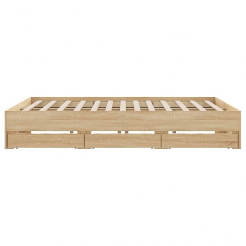 Sengeramme med skuffer 200x200 cm - konstrueret træ i sonoma-eg