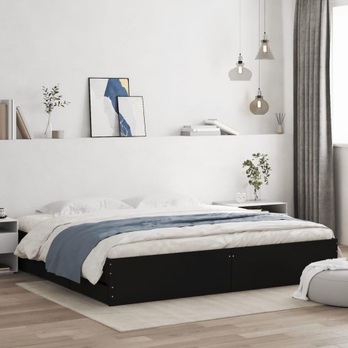 Sengeramme med skuffer 180×200 cm i sort konstrueret træ