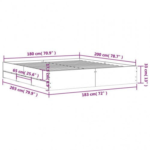 Sengeramme med skuffer 180×200 cm i sort konstrueret træ