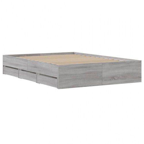 Sengeramme med skuffer 120x200 cm konstrueret træ grå sonoma-eg