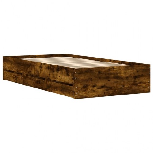 Sengeramme med skuffer 100x200 cm - konstrueret træ, røget eg