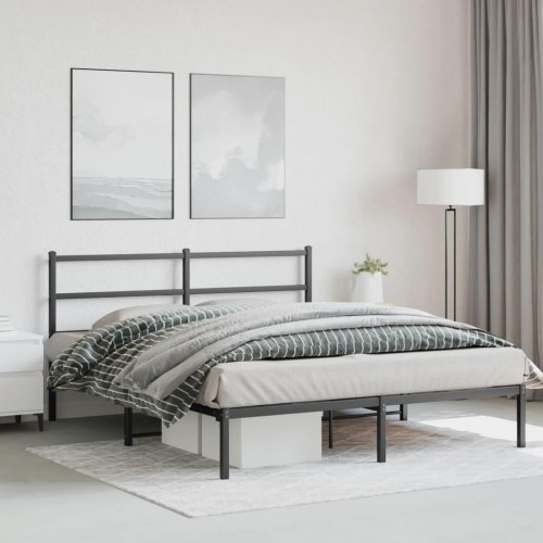Sengeramme med sengegavl 160×200 cm - metal, sort