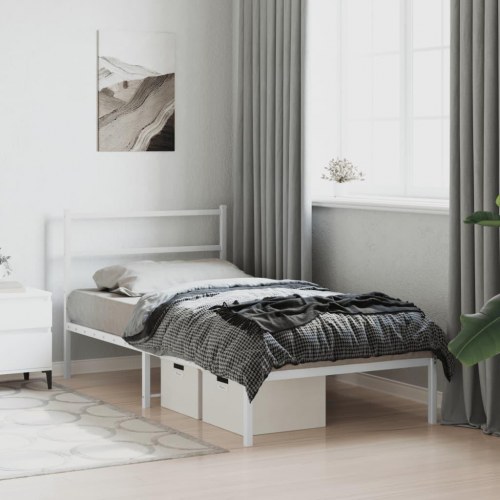 Sengeramme med sengegavl 107x203 cm metal hvid