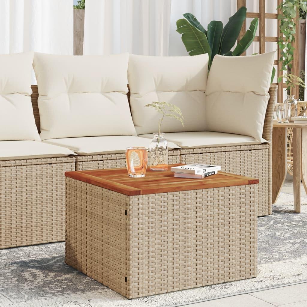Havebord 55X55X37 Cm Polyrattan Og Akacie - Beige / træ