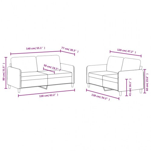 Sofasæt i velour, 2 dele - vinrød 2-personers (120 + 140 cm)