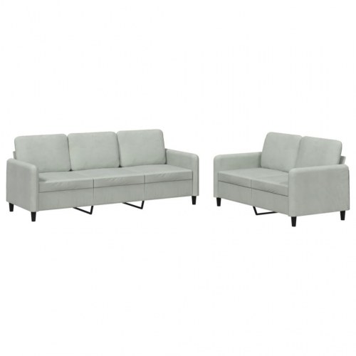 Sofasæt i velour, 2 dele - lysegrå 2- og 3-personers