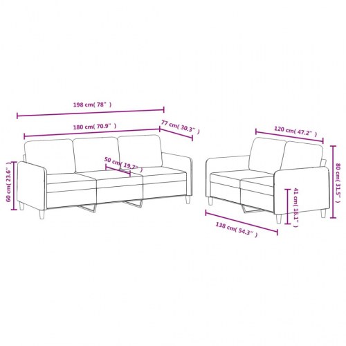 Sofasæt i velour, 2 dele - lysegrå 2- og 3-personers