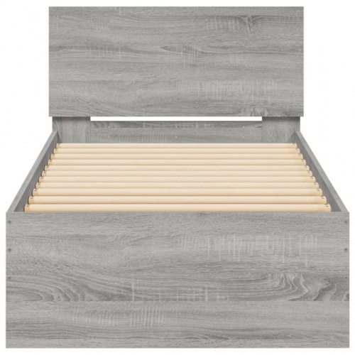 Sengeramme med sengegavl og LED-lys 90 x 200 cm - grå sonoma-eg