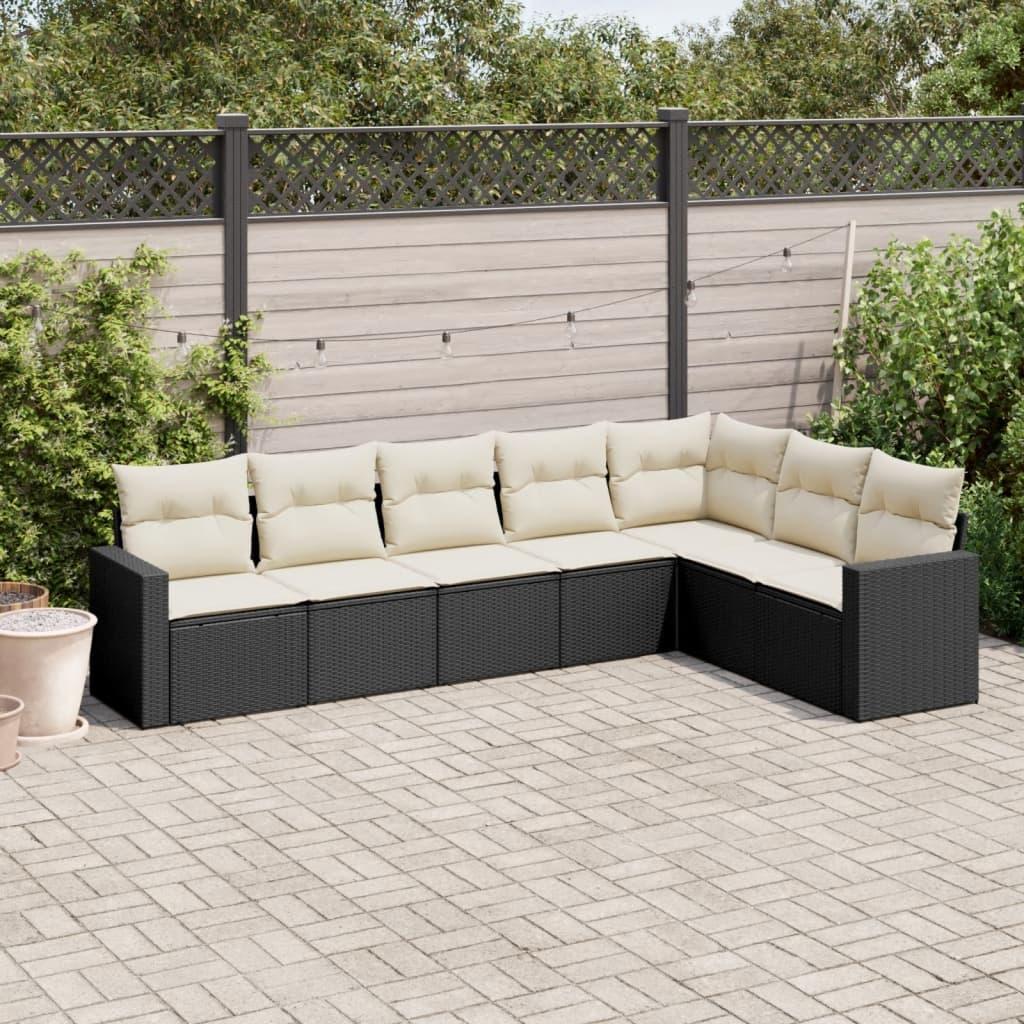 Sofasæt Til Haven 7 Dele Med Hynder Polyrattan - Sort og cremefarvet / Uden bord
