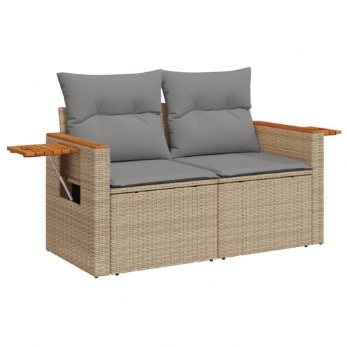 2-personers havesofa med hynder og sidebord - beige