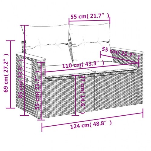 2-personers havesofa med hynder og sidebord - beige