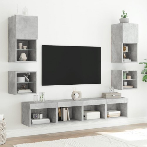Væghængt tv-bord med LED-lys - 30x28,5x30 cm, betongrå