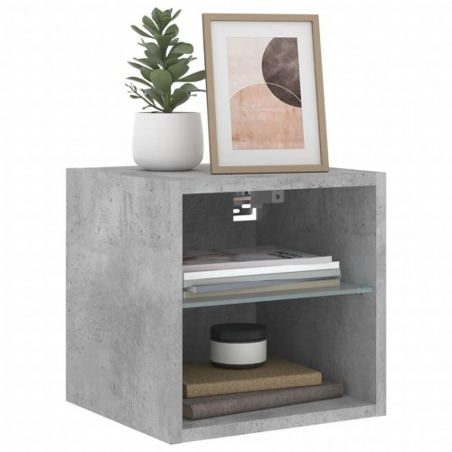 Væghængt tv-bord med LED-lys - 30x28,5x30 cm, betongrå