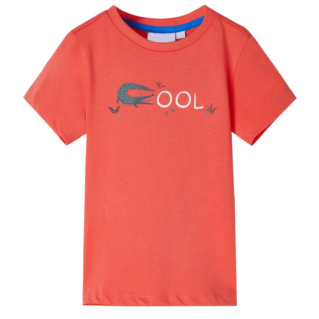 T-shirt til børn str. 140 - rød med krokodilleprint, 100 % bomuld