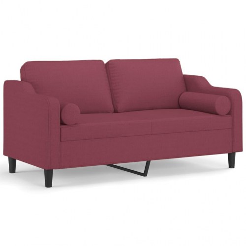 2-personers sofa med pyntepuder - stof, vinrød, sædebredde 140 cm