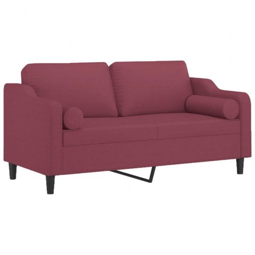 2-personers sofa med pyntepuder - stof, vinrød, sædebredde 140 cm