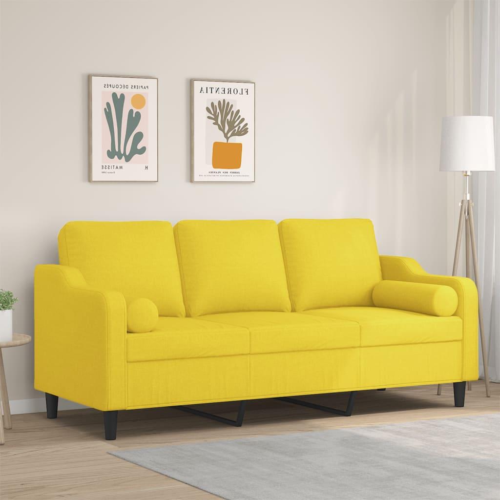 3-personers sofa med pyntepuder - stof, lysegul, 198 cm