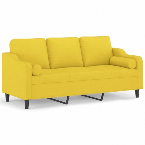 3-personers sofa med pyntepuder - stof, lysegul, 198 cm