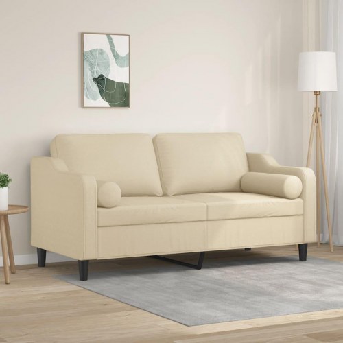 2-personers sofa med pyntepuder - stof, cremefarvet, sædebredde 140 cm
