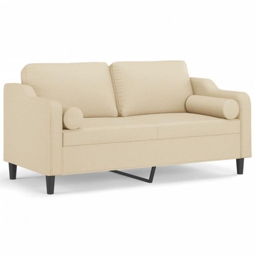 2-personers sofa med pyntepuder - stof, cremefarvet, sædebredde 140 cm