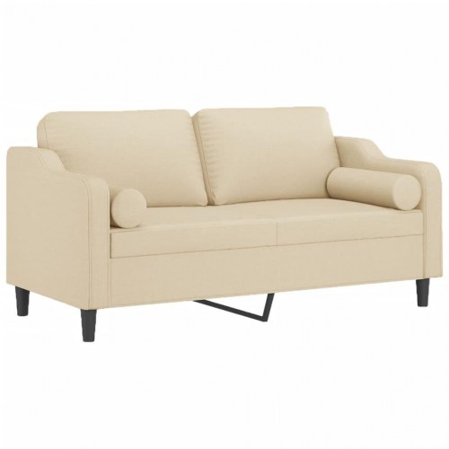 2-personers sofa med pyntepuder - stof, cremefarvet, sædebredde 140 cm