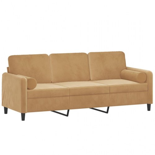 3-personers sofa i velour med pyntepuder - brun, 198 cm