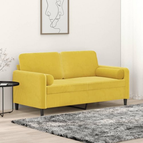 2-personers sofa i velour med pyntepuder - gul, sædebredde 140 cm