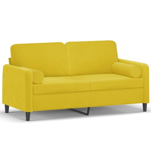 2-personers sofa i velour med pyntepuder - gul, sædebredde 140 cm