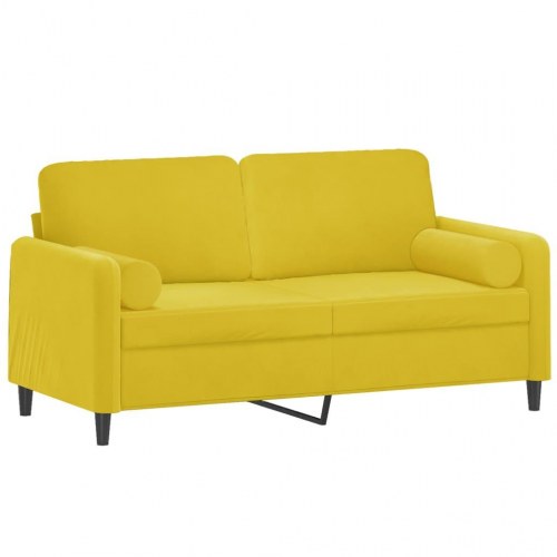 2-personers sofa i velour med pyntepuder - gul, sædebredde 140 cm