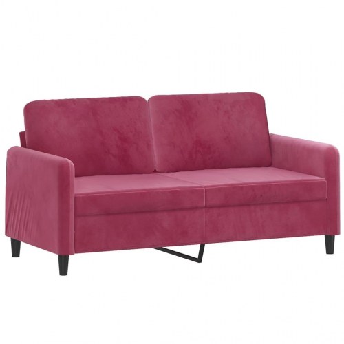 2-personers sofa i velour med pyntepuder, 140 cm - vinrød