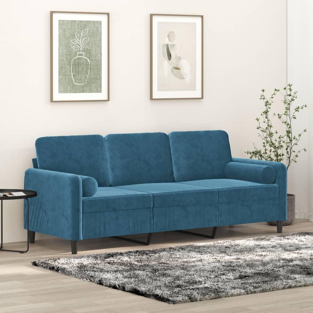 2-Personers Sofa Med Pyntepuder Velour - 180 cm / Blå