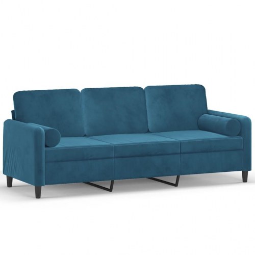 3-personers sofa i velour med pyntepuder - blå, 198 cm