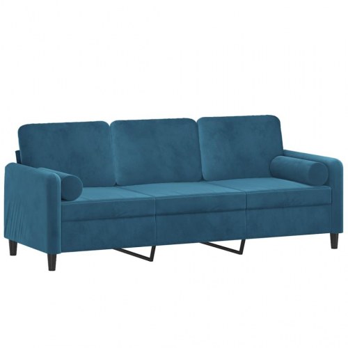 3-personers sofa i velour med pyntepuder - blå, 198 cm