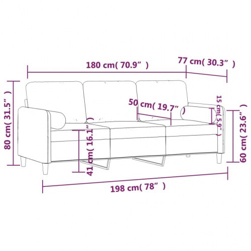 3-personers sofa i velour med pyntepuder - blå, 198 cm