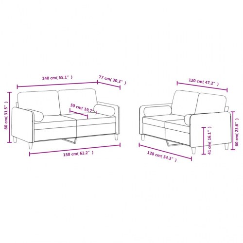 Sofasæt i velour - 2-pers. sofaer med puder, gul (2 dele)