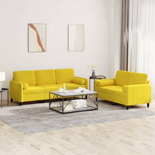 Sofasæt i velour - 2- og 3-personers med puder, gul