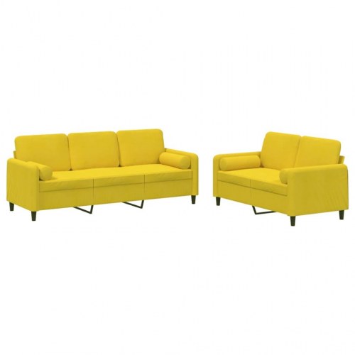 Sofasæt i velour - 2- og 3-personers med puder, gul