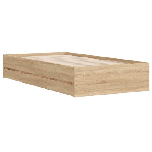 Sengeramme med skuffer 100x200 cm - konstrueret træ i sonoma-eg