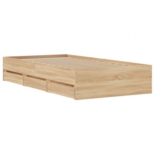 Sengeramme med skuffer 100x200 cm - konstrueret træ i sonoma-eg