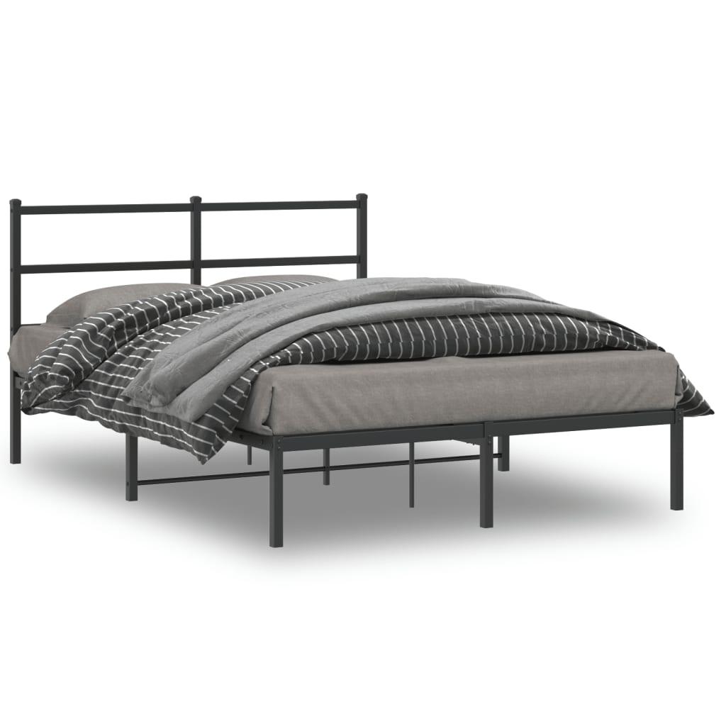 Sengeramme med sengegavl 135 × 190 cm - metal, sort