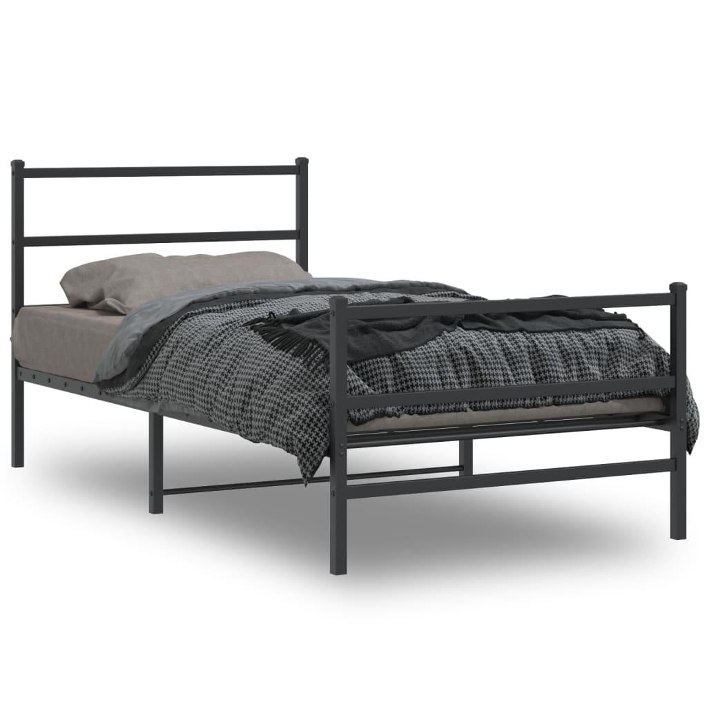 Sengeramme i metal med sengegavl og fodgærde 107×203 cm - sort