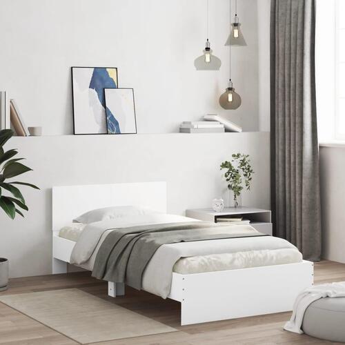 Sengeramme med sengegavl 100x200 cm konstrueret træ hvid