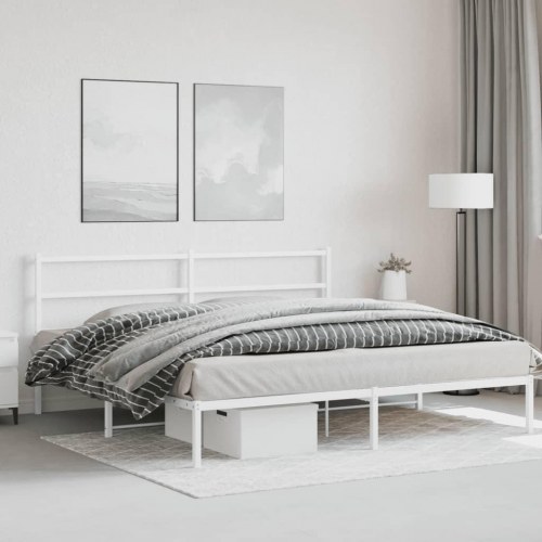 Sengeramme med sengegavl 193 × 203 cm - metal, hvid
